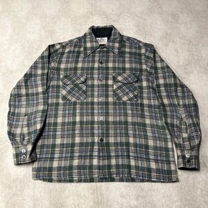 True Vintage Palermo Board Shirt Gray Green Plaid Wool Nylon Korea Made Mens M